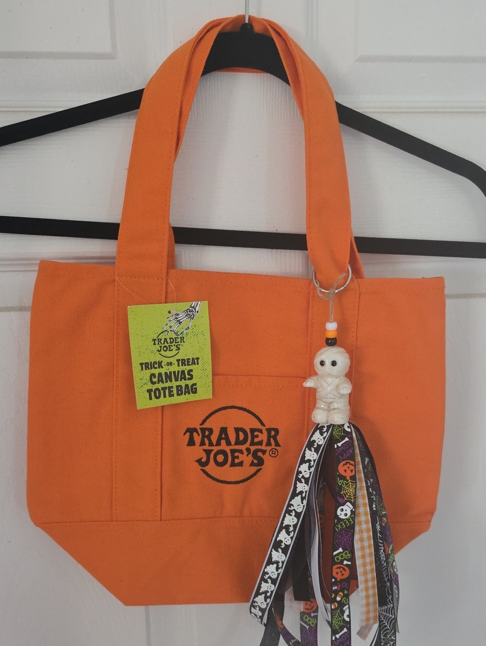 Mini Trader Joe's Orange Canvas Tote Bag With Halloween Charm/Tassel